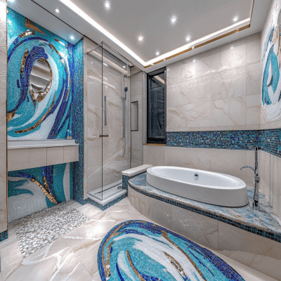 Ceramic Marble and Abstract Tiles Design for Bathroom
