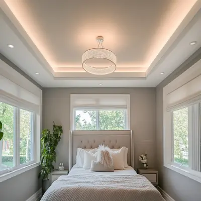 Modern Single-Layered Bedroom Ceiling Design With Drop Light