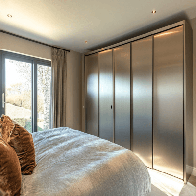 Minimalist 5-Door Swing Wardrobe Design in Metallic Silver