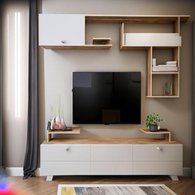 Modern TV Unit Design Wooden and White Laminate