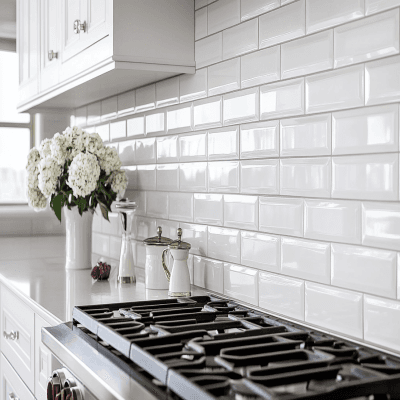 Classic Glossy White Kitchen Tile Design
