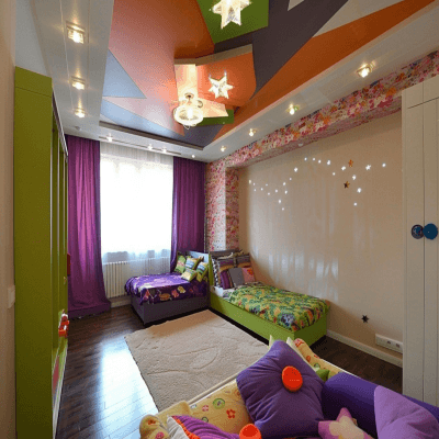 Contemporary Kids Room Design For Girls WIth POP False Ceiling