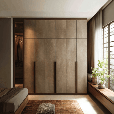 Classic 6-Door Swing Wardrobe Design with Suede Finish