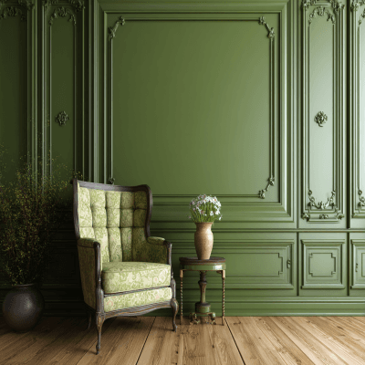 Classic Green Paint with Trims Wall Paint Design