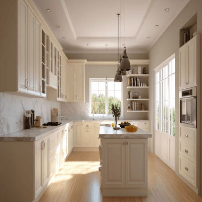 Classic Island Kitchen Design with Quartz Countertops