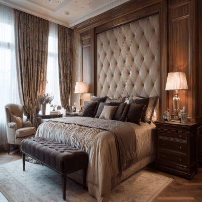 Classic Master Bedroom Design with High-Padded Headboard Bed