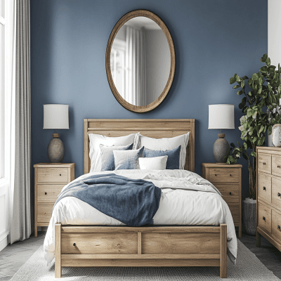 Classic Slate Blue Wall Paint Design with Matte Finish and Grey Tones