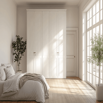 Classic White Swing Wardrobe Design With Full-Height Storage