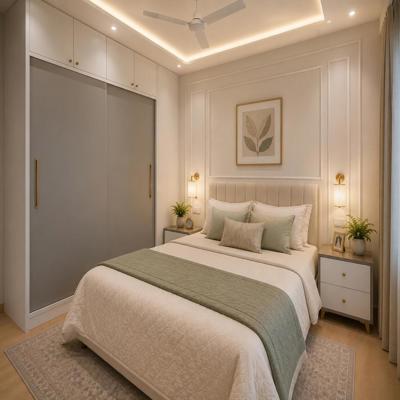 Compact Master Bedroom Design With Bed Back Panelling