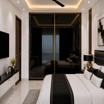 Contemporary 2 Door Glossy Black Sliding Wardrobe Design
