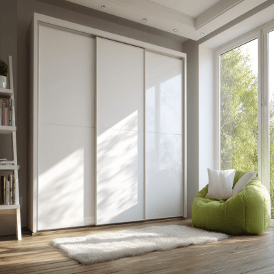 Contemporary 3-Door Sliding Wardrobe Design with White Finish