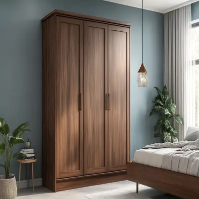 Contemporary 3-Door Swing Wardrobe Design in Suede Laminate Finish