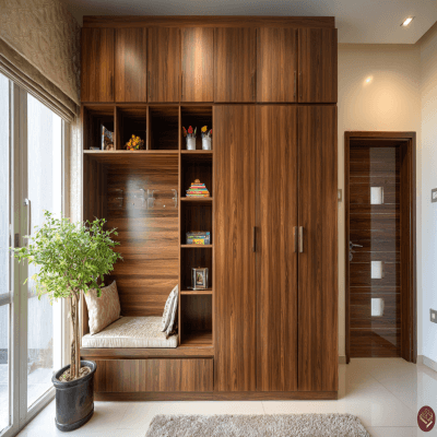 Contemporary 3-Door Swing Wardrobe Design with Open Shelf Niche