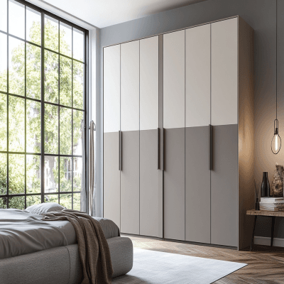 Contemporary 4-Door Swing Wardrobe Design in White and Grey