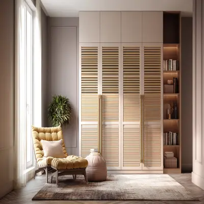 Contemporary 4-Door Swing Wardrobe Design with Louvred Doors