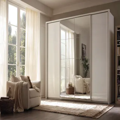 Contemporary 4-Door Swing Wardrobe Design with Mirrored Sliding Doors
