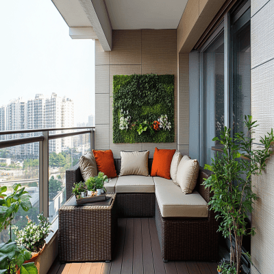 Contemporary Balcony Design with Textured Wallpaper Finish