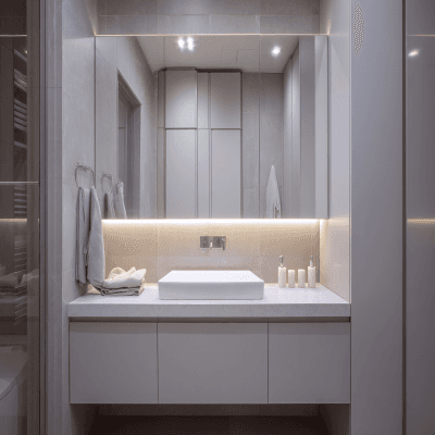 Contemporary Bathroom Design With Closed Cabinet Storage