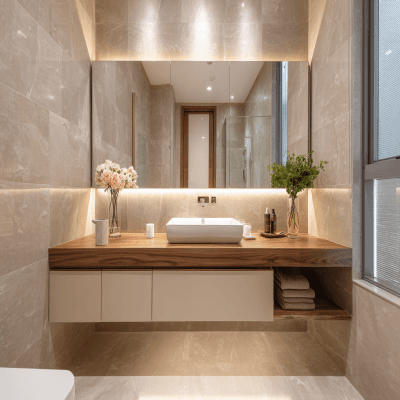 Contemporary Bathroom Design With Vanity Storage