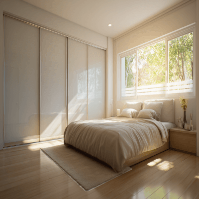 Contemporary Bedroom Design With A Double Bed And A Sliding Wardrobe