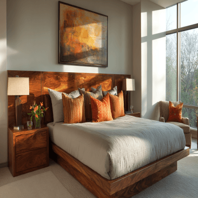 Contemporary Bedroom Design With A King Size Bed And A Wooden Headboard