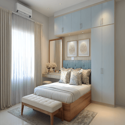 Contemporary Bedroom Design With A Queen Bed And A Dressing Unit