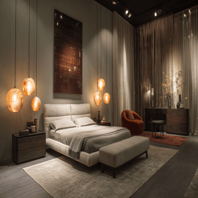 Contemporary Bedroom Design With Designer Hanging Lights