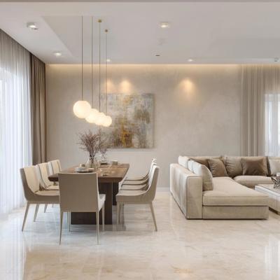 Contemporary Beige Low Sheen Wall Paint Design for Living and Dining Room