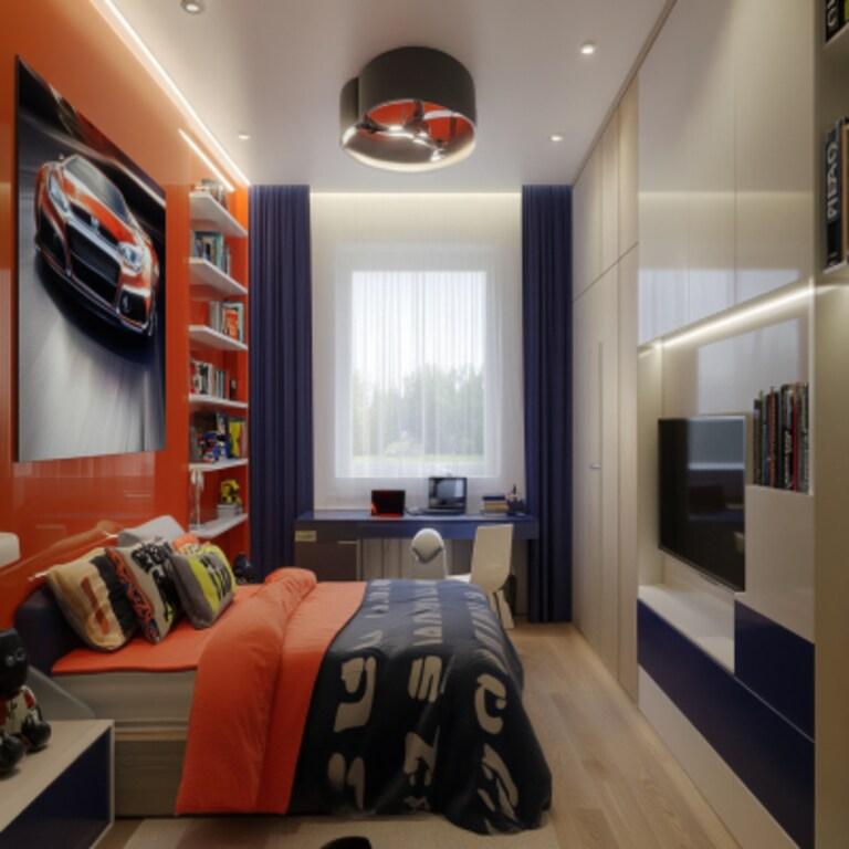 Contemporary Boys Room Design With Glossy Wall Panel And Car Fixtures Comment end