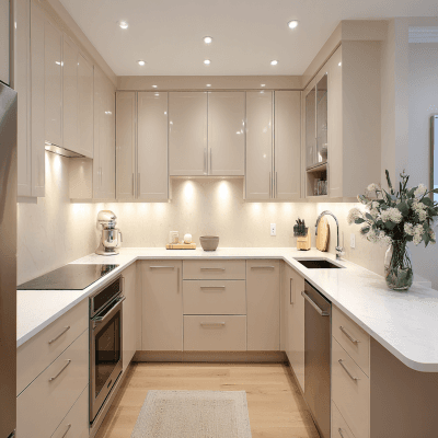 Contemporary Champagne Coloured U-Shaped Kitchen Design