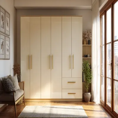 Contemporary Cream 6-Door Swing Wardrobe Design
