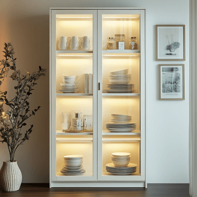 Contemporary Crockery Unit Design with Glass Display