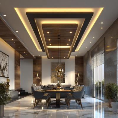 Contemporary Double Layer False Ceiling Design with Pendant and Cove Lighting