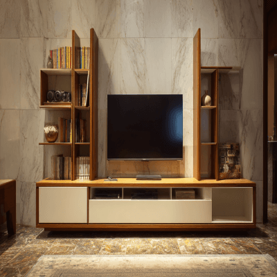 Contemporary Floor Mounted TV Unit With Open And Closed Shelves