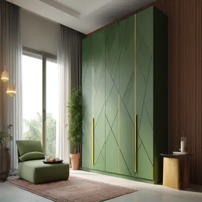 Contemporary Green 4-Door Swing Wardrobe Design