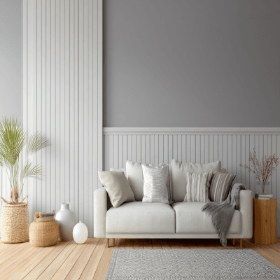 Contemporary Grey and White Wall Paint Design with Vertical Fluted Panels