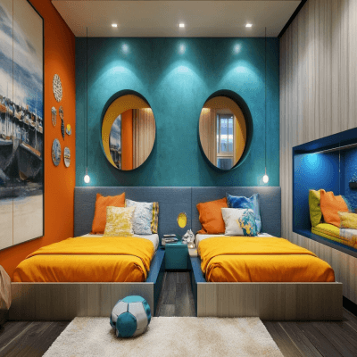 Contemporary Kids Room Design With Twin Beds