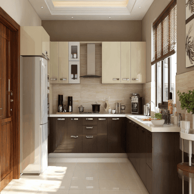 Contemporary L-Shaped Kitchen Design in Irish Cappuccino With PU Finish