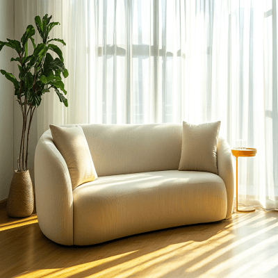 Contemporary Living Room Design with 3-Seater Curved Edge Sofas