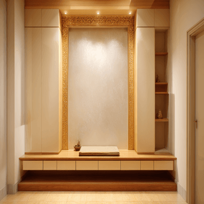 Contemporary Mandir Design With Spacious Interiors