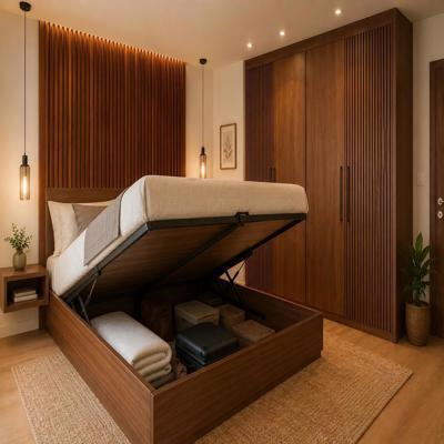 Contemporary Master Bedroom Design with King Size Hydraulic Storage Bed and Wooden Slats