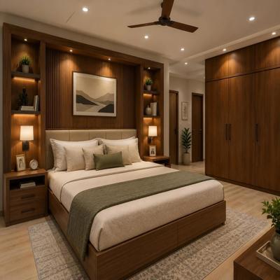 Contemporary Master Bedroom Design with Wooden Headboard Storage King Bed