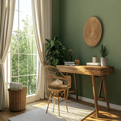 Contemporary Olive Green Wall Paint Design for Bedroom and Home Office