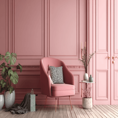 Contemporary Pink Matte Wall Paint Design with Wall Moulding Panels