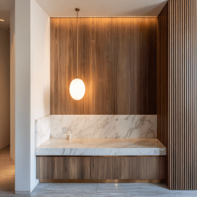 Contemporary Pooja Room Design With Pendant Light