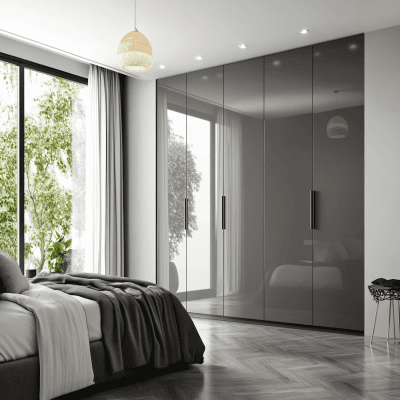 Contemporary Silver Frost Wardrobe Design With Swing Doors