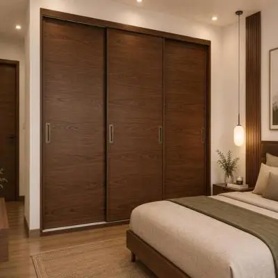 Contemporary Sliding Wardrobe Design In Brown
