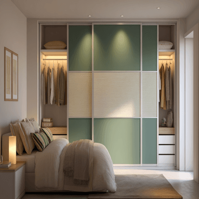 Contemporary Sliding Wardrobe Design in Golf Green and Champagne