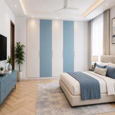 Contemporary Spacious Wardrobe Design With White And Blue Laminates