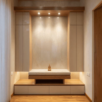 Contemporary Style Pooja Room Design With Simple Decor